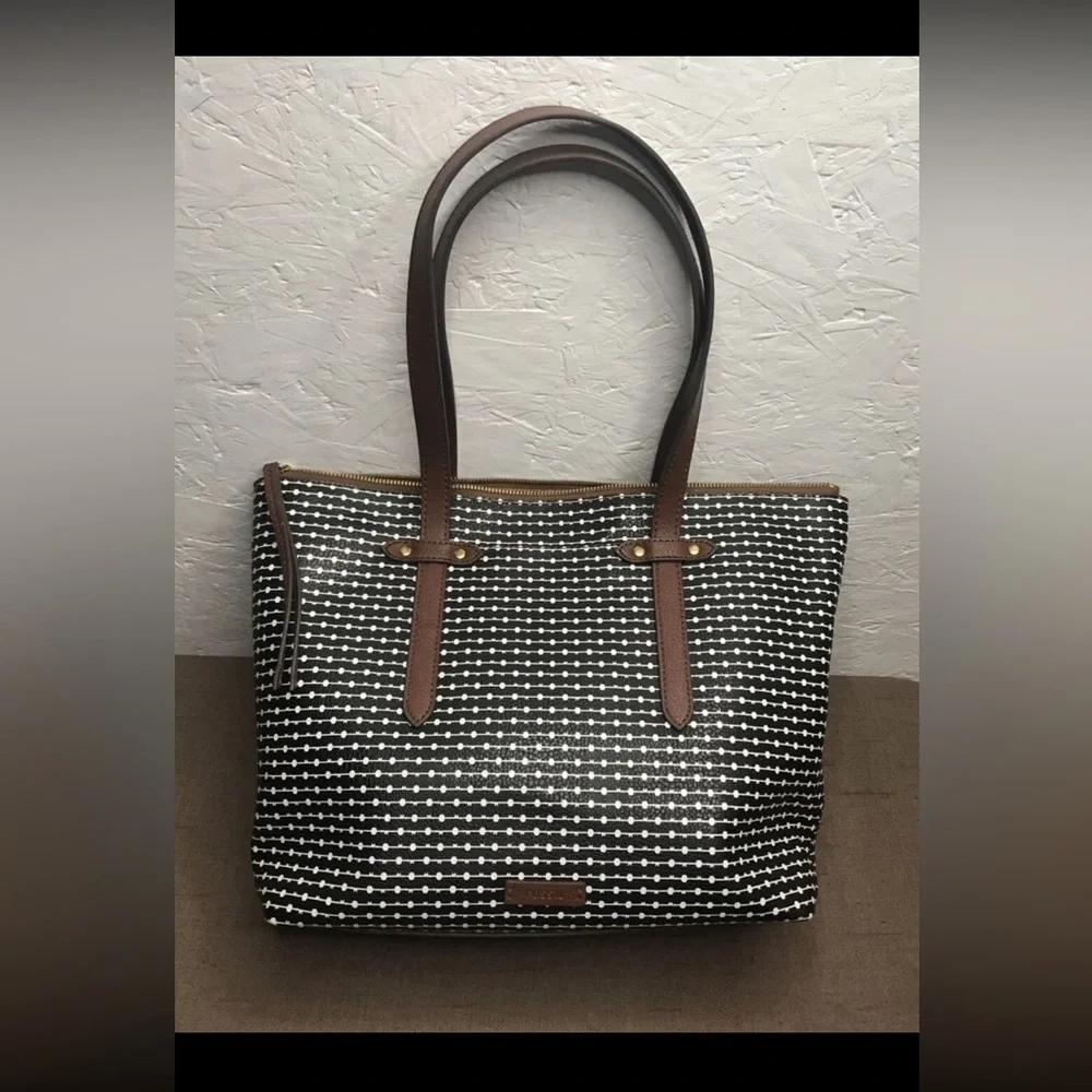 *See Description Fossil Felicity Tote Black White Brown Coated Faux Leather